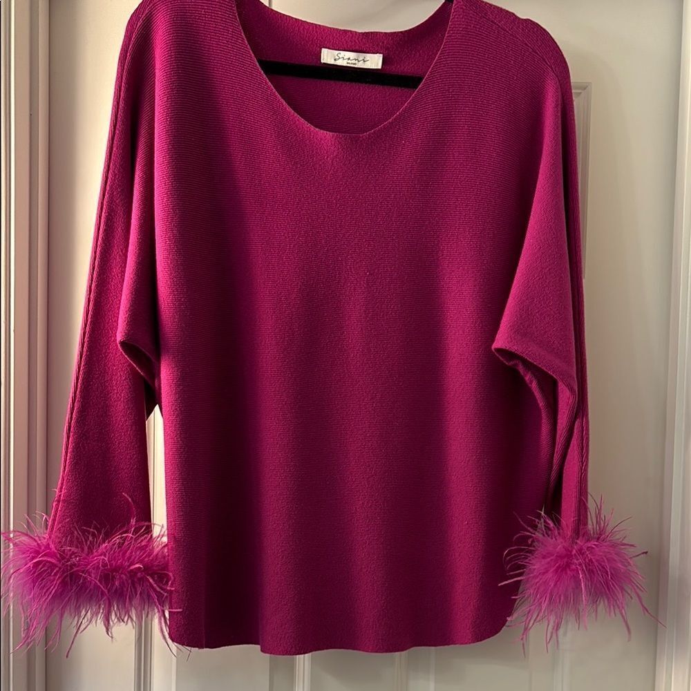 Sioni Milano Pink Sweater with Feather Cuffs